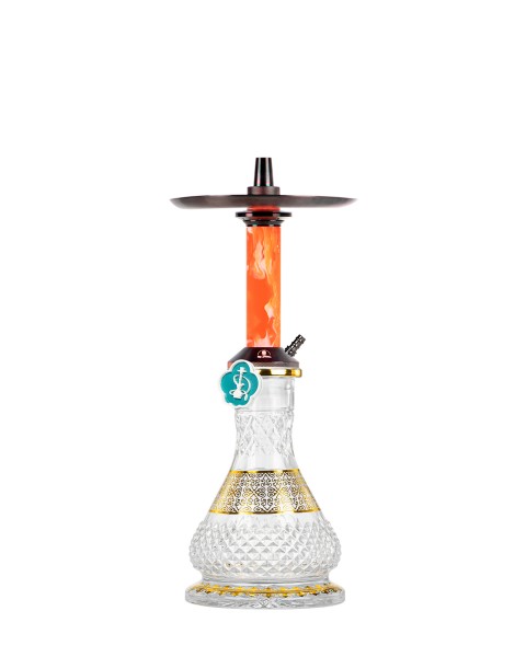 Cachimba-Mr-Shisha-Baby-Pro-Black+Mastil-Orange+Base-Rusa-Mini-Glass-M-Clear-Gold
